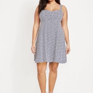 Old Navy Navy Floral Fit & Flare Crepe Mini Dress